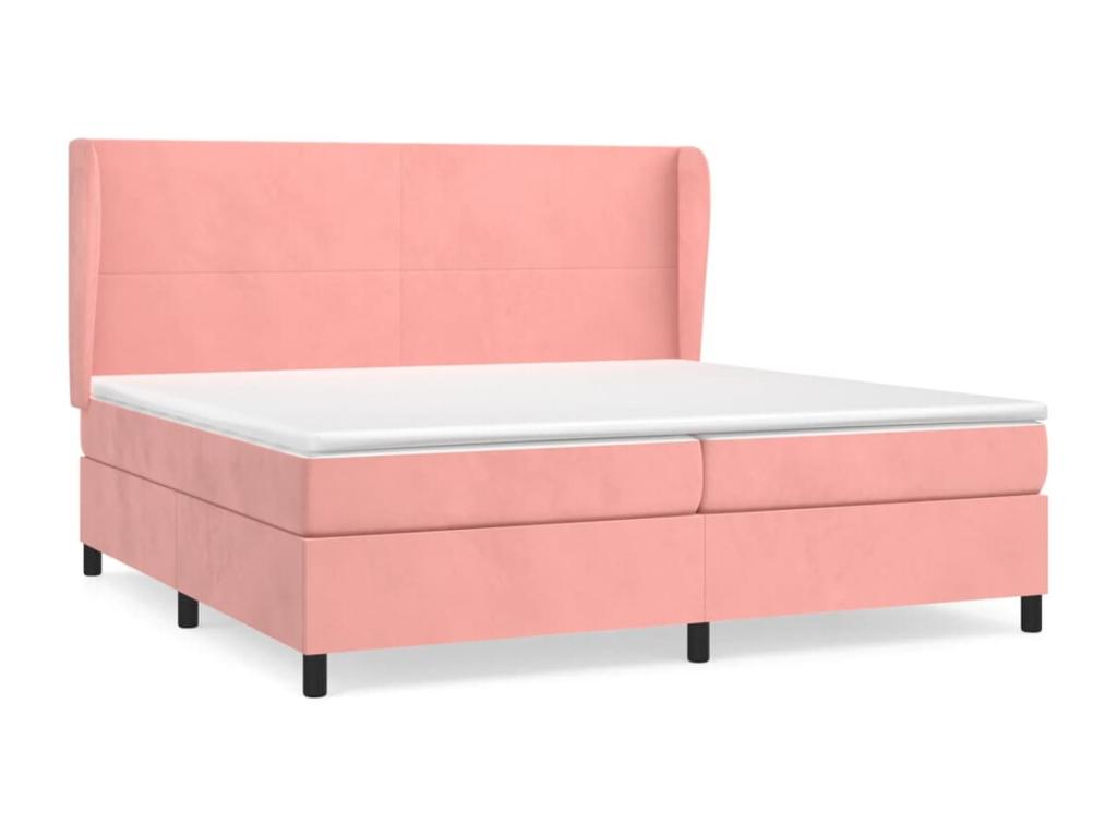 Bed Frame with Mattress - Pink Velvet, W 79.9 x D 79.9 x H 50.4 in