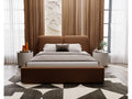 Bed - Brown Polyester Fabric, Solid Wood, Steel, W 90.6 x D 57.1 x H 41.3 in