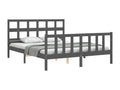 Bed Frame with Headboard - Gray Wood, W 80.9 x D 61.2 x H 39.4 in