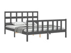 Bed Frame with Headboard - Gray Wood, W 80.9 x D 61.2 x H 39.4 in