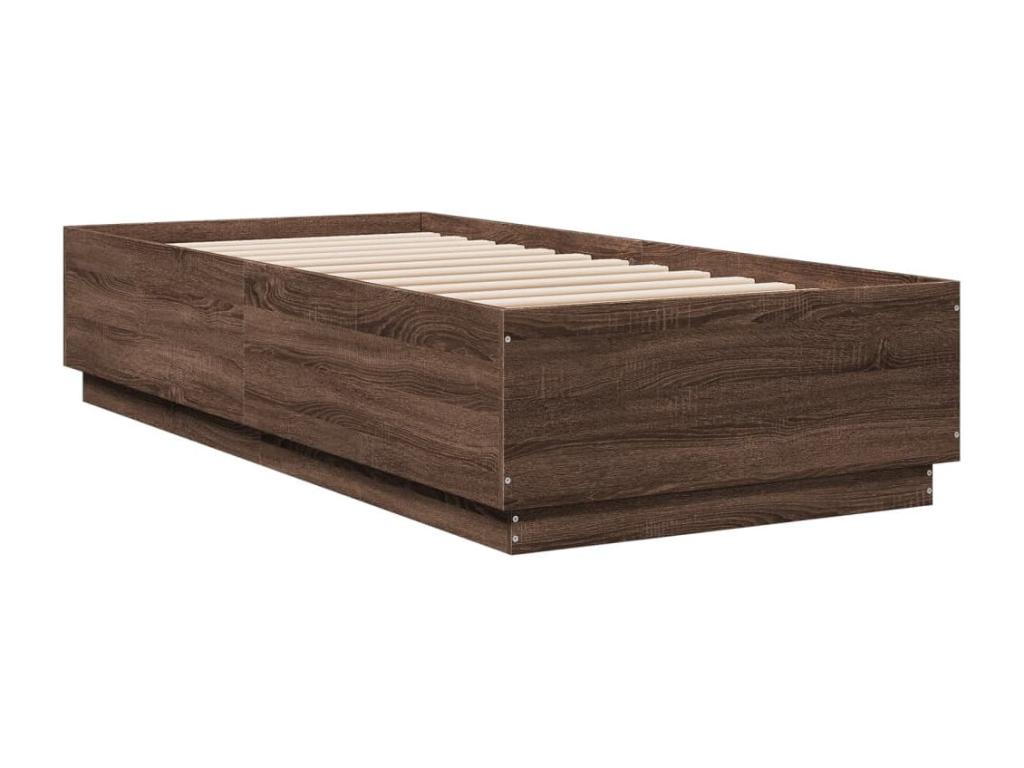 Bed Frame with Mattress - Brown Wood, W 79.9 x D 40.2 x H 15.7 in