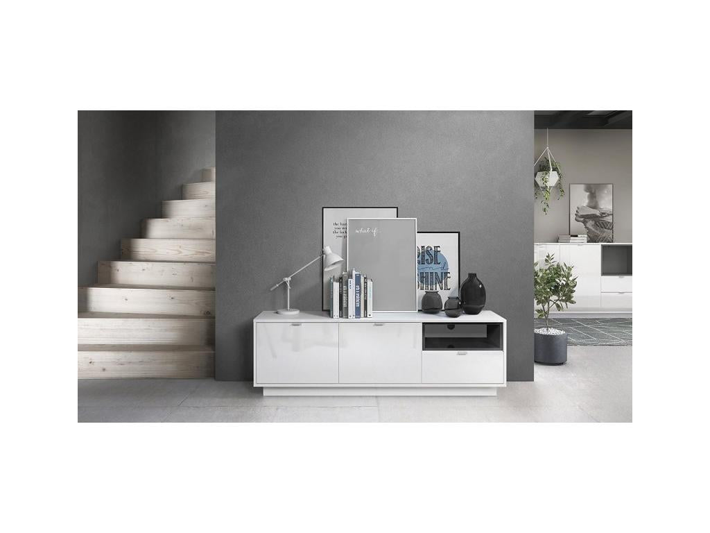 TV Stand with LED - White Engineered Wood, W 60.2 x D 15 x H 18.9 in