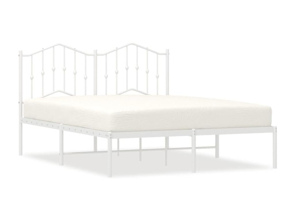 Bed Frame with Headboard - White Steel, W 77.2 x D 57.5 x H 38.6 in