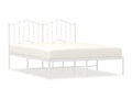 Bed Frame with Headboard - White Steel, W 77.2 x D 57.5 x H 38.6 in