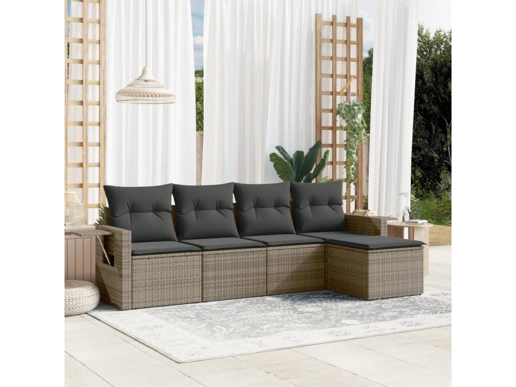 5-Piece Outdoor Patio Set with Cushions - Brown Wood, W 26 x D 24.4 x H 27.8 in