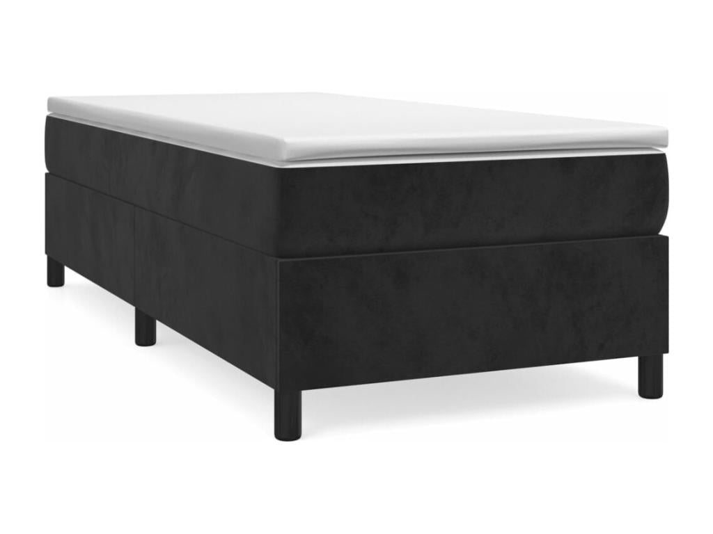Bed Frame with Mattress - Black Velvet, W 79.9 x D 31.5 x H 13.8 in