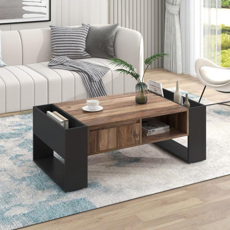 Coffee Table - Black Engineered Wood, W 41.9 x D 23.6 x H 15.7 in