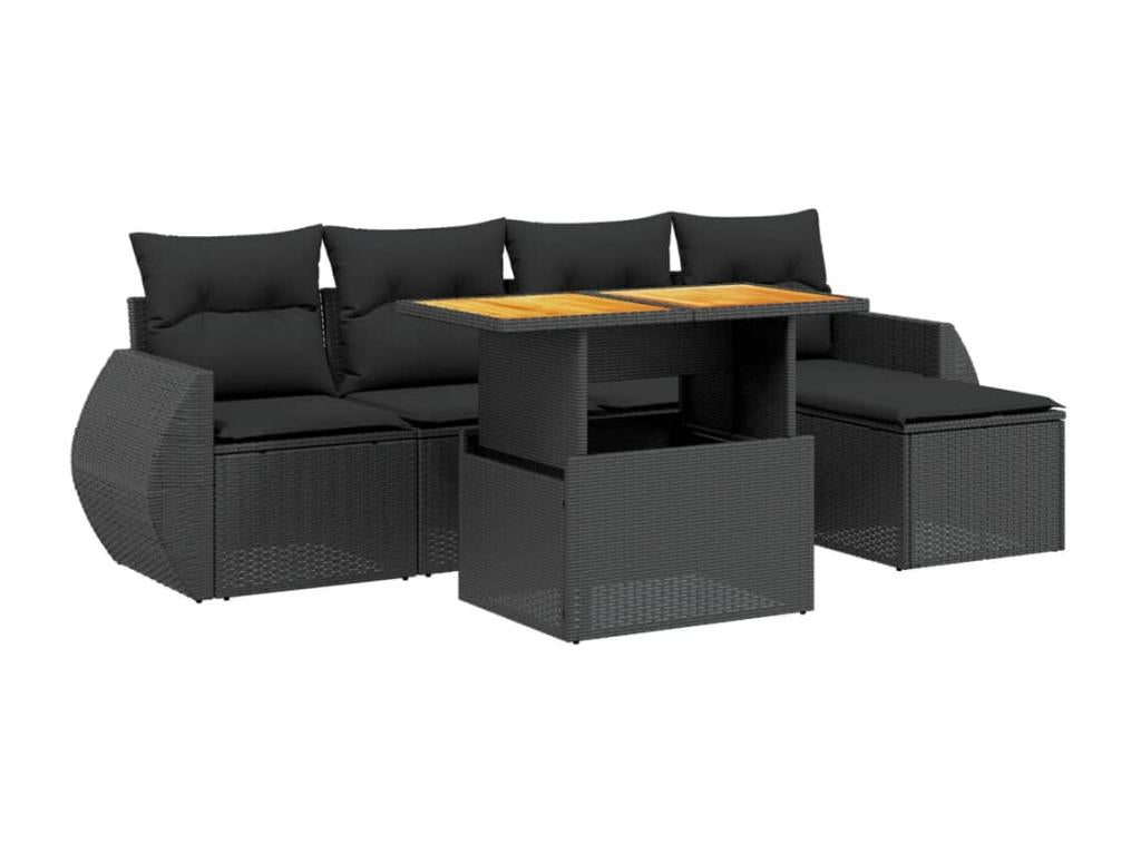 6-Piece Outdoor Patio Set with Cushions - Black Resin, W 21.7 x D 24.4 x H 27.2 in