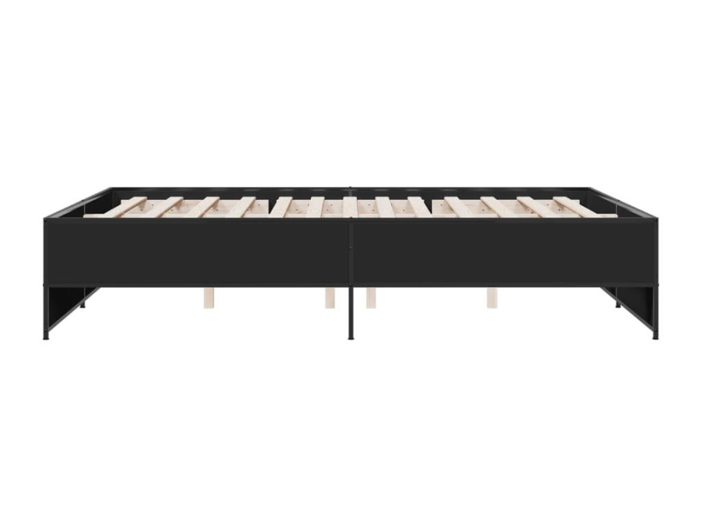 Bed Frame with Mattress - Black Wood, W 79.9 x D 56.3 x H 15.9 in