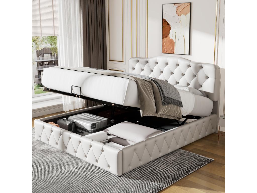 Bed - White Wood, W 79.9 x D 56.7 x H 40.9 in