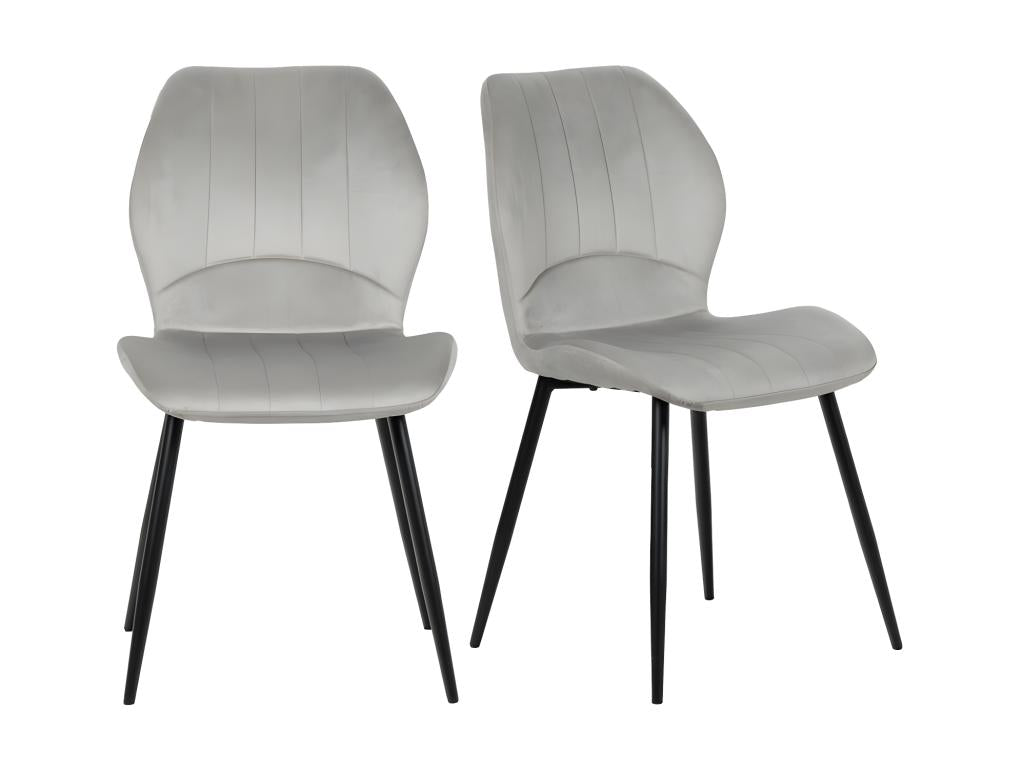 Set of 2 Chairs - Light Gray Velvet, W 18.9 x D 21.7 x H 33.5 in