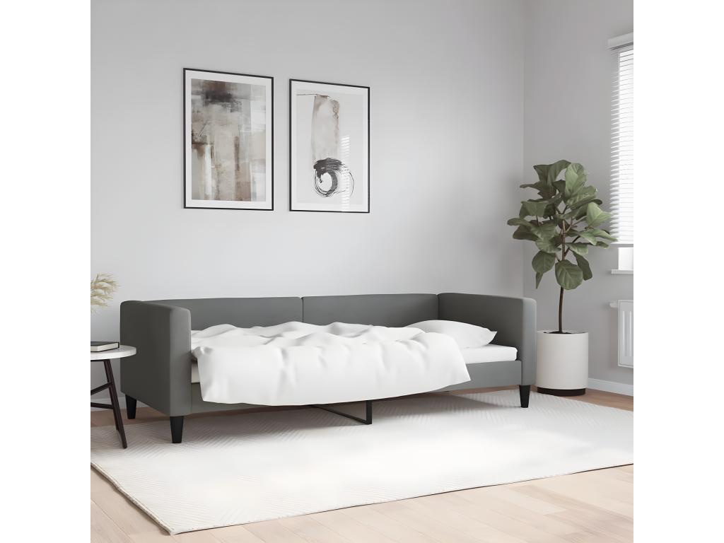 Bed Frame with Mattress - Gray Polyester Fabric, W 87.8 x D 35.4 x H 26.8 in