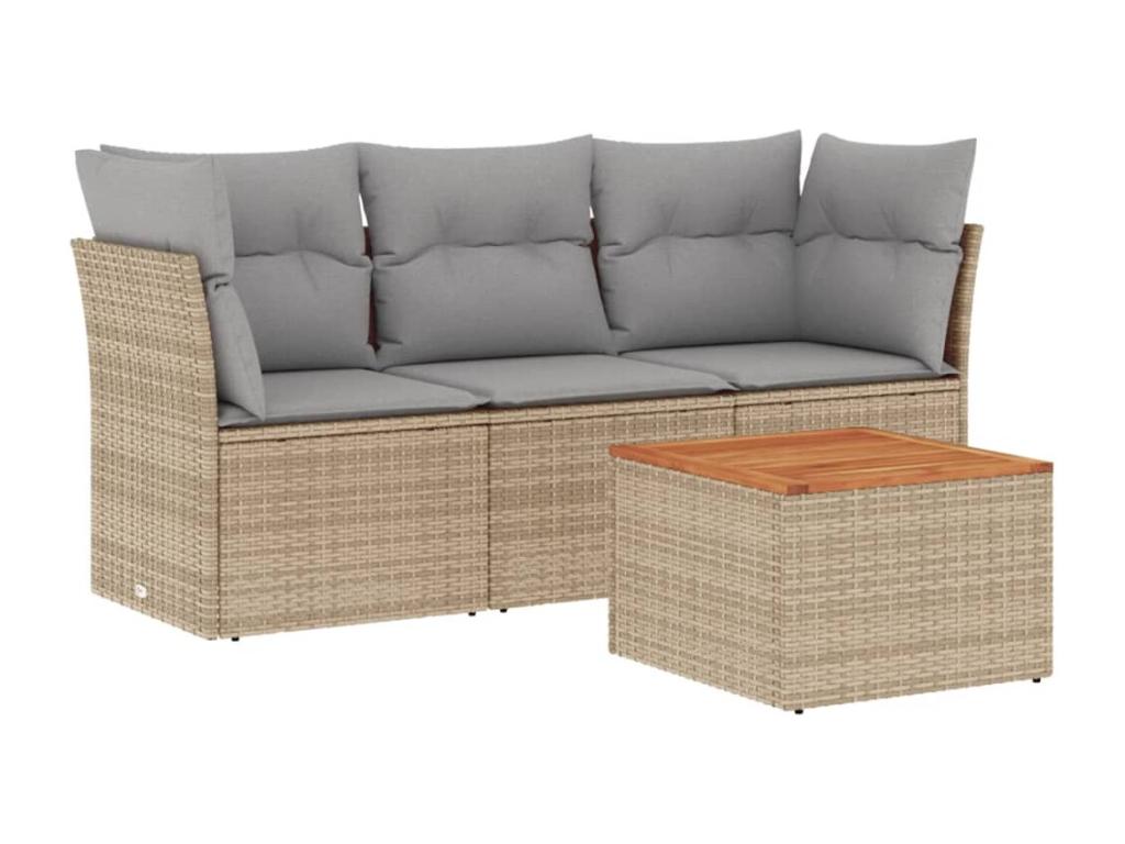 4-Piece Outdoor Patio Set with Cushions - Beige Resin, W 24.4 x D 24.4 x H 27.2 in