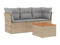 4-Piece Outdoor Patio Set with Cushions - Beige Resin, W 24.4 x D 24.4 x H 27.2 in