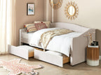Bed - Beige Polyester Fabric, W 38.6 x D 84.3 x H 32.3 in