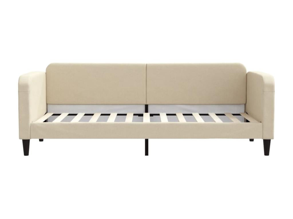 Bed Frame with Mattress - Creme Polyester Fabric, W 87.8 x D 35.4 x H 29.5 in