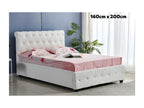 Bed - White Faux Leather, W 65 x D 85.8 x H 46.5 in