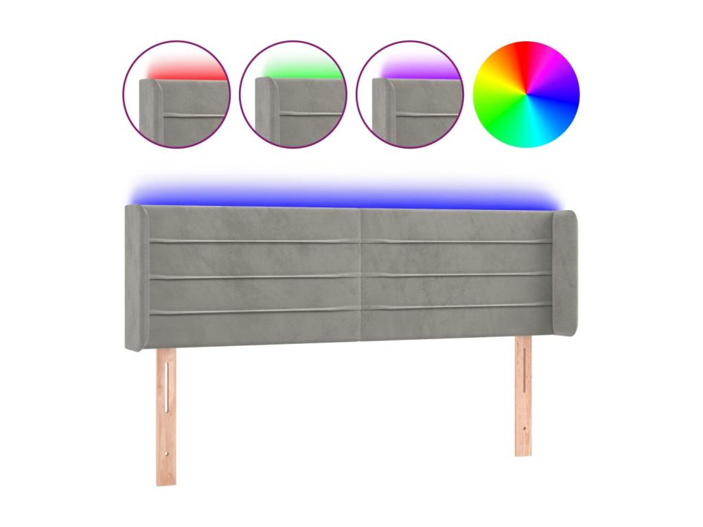 Bed with LED - Gray Velvet, W 57.9 x D 6.3 x H 34.6 in
