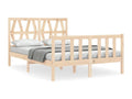 Bed Frame with Mattress - Brown Wood, W 77 x D 55.3 x H 39.4 in