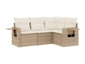 4-Piece Outdoor Patio Set with Cushions - Beige Resin, W 24.4 x D 24.4 x H 27.2 in