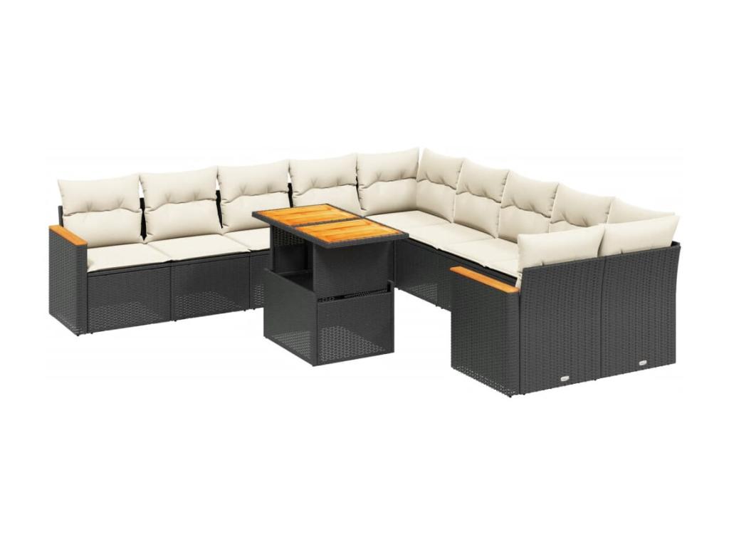 11-Piece Outdoor Patio Set with Cushions - Beige Resin, W 24.4 x D 24.4 x H 27.2 in