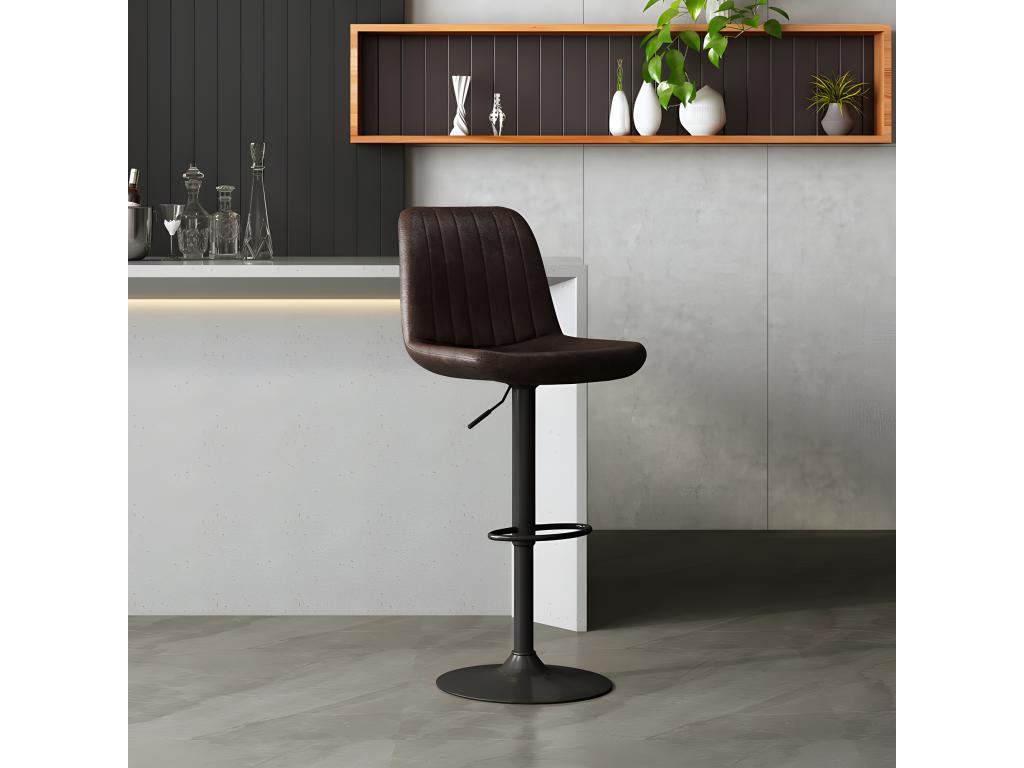Bar Stool - Brown Faux Leather, W 16.9 x D 19.7 x H 35 in