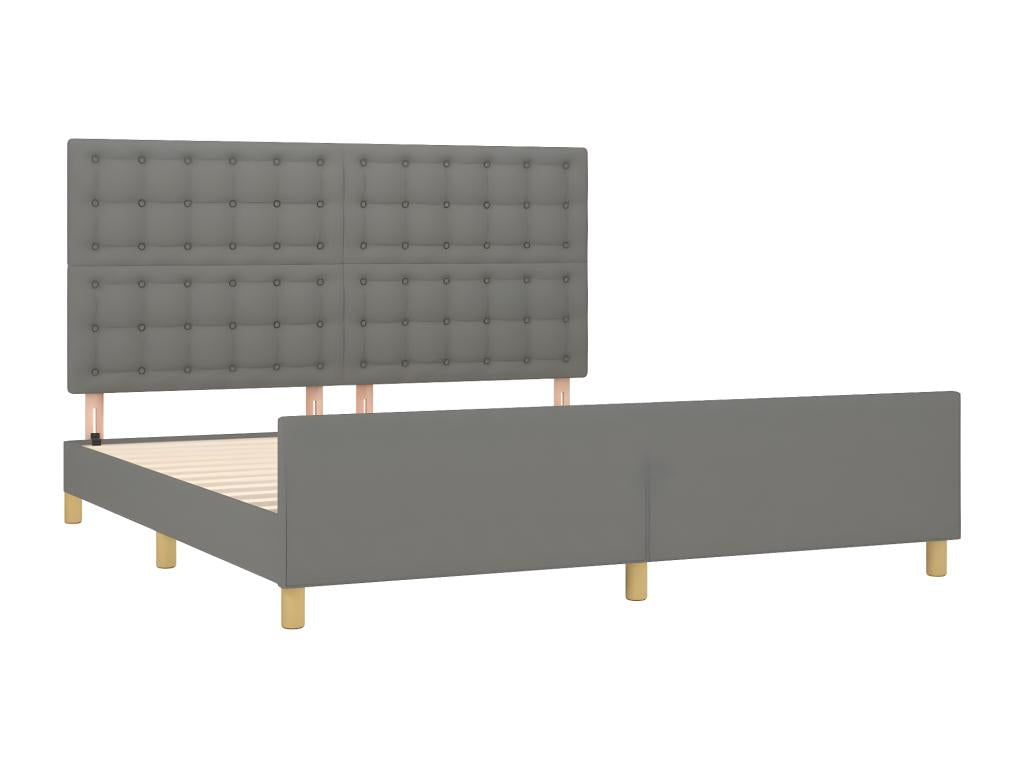 Bed Frame with Headboard - Gray Wood, W 79.9 x D 73.2 x H 50.4 in