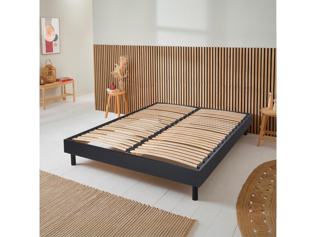 Bed Frame - Black Engineered Wood, W 78.7 x D 55.1 x H 11.8 in