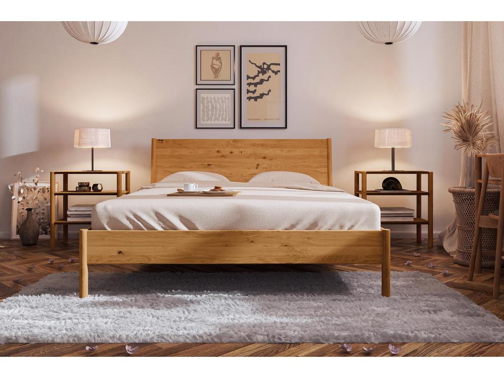 Bed - Natural Oak Wood, W 65.7 x D 78.7 x H 37.4 in