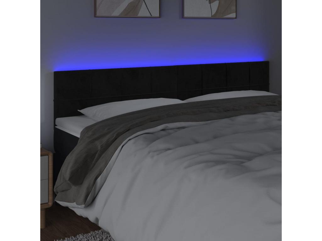 Bed with LED - Black Velvet, W 70.9 x D 2 x H 34.6 in