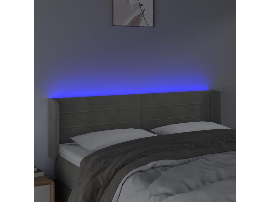 Bed with LED - Gray Velvet, W 57.9 x D 6.3 x H 34.6 in