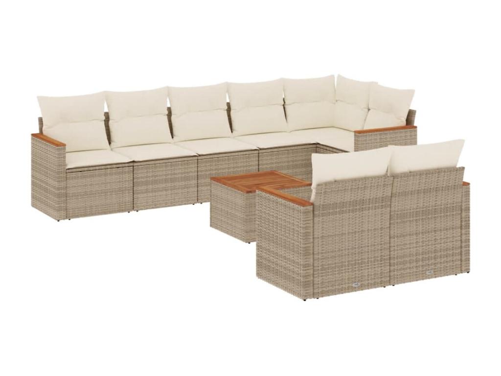 9-Piece Outdoor Patio Set with Cushions - White Wood, W 25 x D 25 x H 23.6 in
