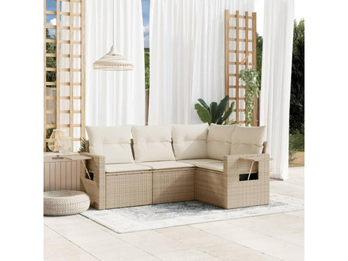 4-Piece Outdoor Patio Set with Cushions - Beige Resin, W 24.4 x D 24.4 x H 27.2 in