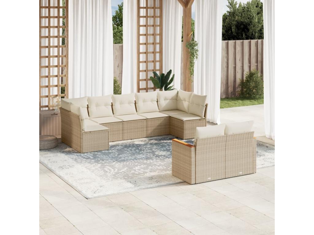 9-Piece Outdoor Patio Set with Cushions - Beige Resin, W 24.4 x D 24.4 x H 27.2 in