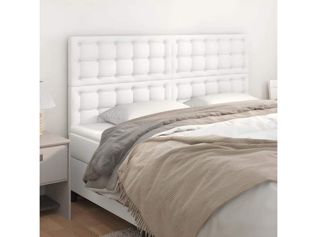 Set of 4 Beds - White Faux Leather, W 63 x D 2 x H 50.4 in