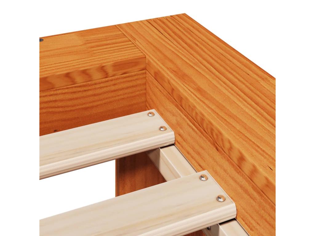 Bed Frame with Mattress - Brown Wood, W 87.2 x D 63.6 x H 12.4 in