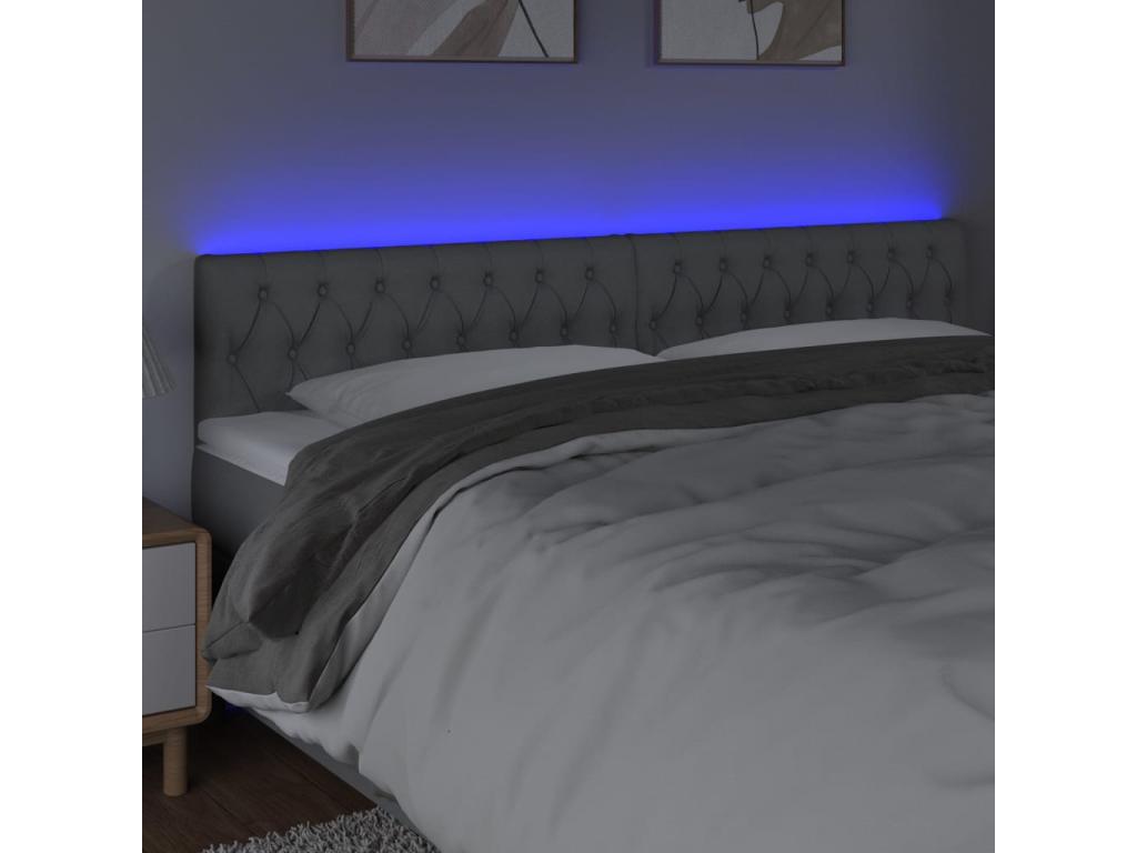 Bed with LED - Gray Polyester Fabric, W 78.7 x D 2.8 x H 34.6 in