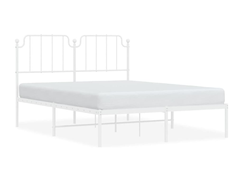 Bed Frame with Headboard - White Steel, W 81.5 x D 61.4 x H 40.2 in
