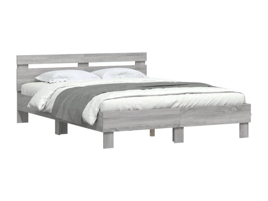 Bed Frame with Headboard - Gray Wood, W 76 x D 57.1 x H 27.6 in