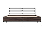 Bed Frame with Mattress - Brown Wood, W 79.9 x D 64.2 x H 29.1 in