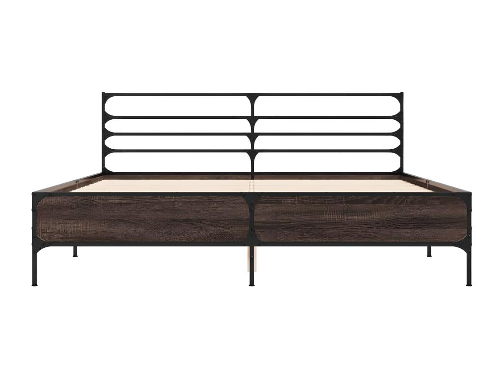 Bed Frame with Mattress - Brown Wood, W 79.9 x D 64.2 x H 29.1 in