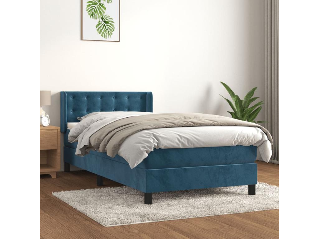 Bed Frame with Mattress - Blue Wood, W 79.9 x D 36.6 x H 34.6 in
