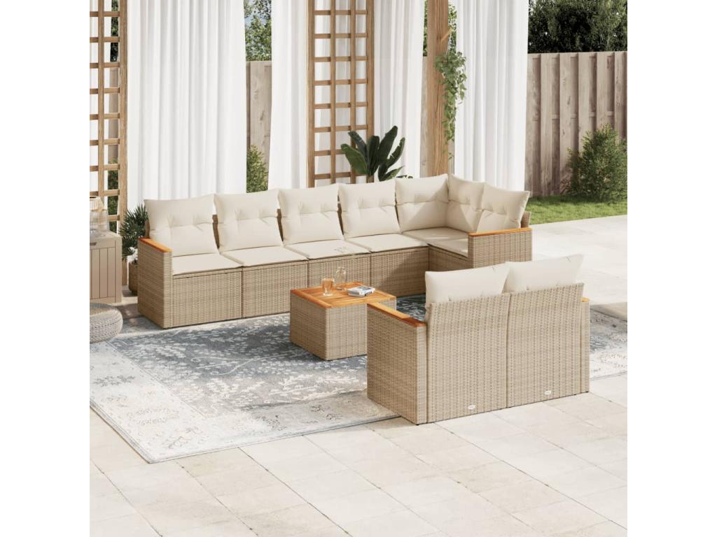 9-Piece Outdoor Patio Set with Cushions - White Wood, W 25 x D 25 x H 23.6 in