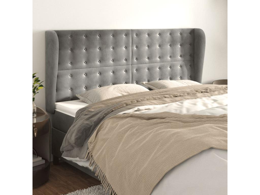 Bed - Gray Velvet, W 72 x D 9.1 x H 50.4 in
