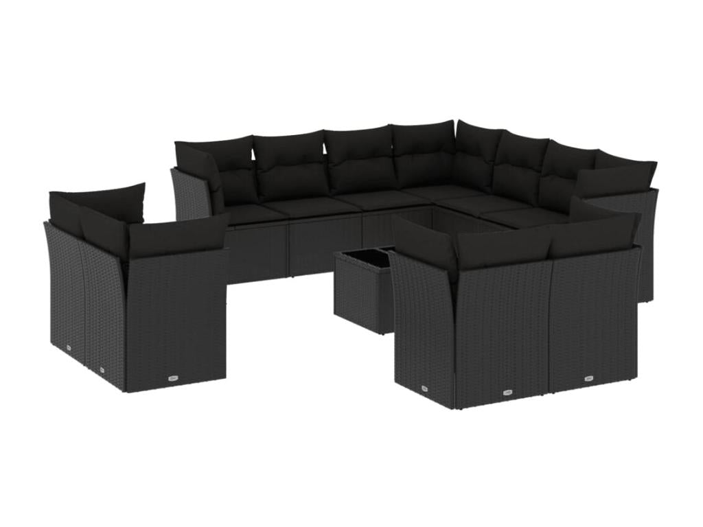 12-Piece Outdoor Patio Set with Cushions - Black Resin, W 21.7 x D 21.7 x H 14.6 in