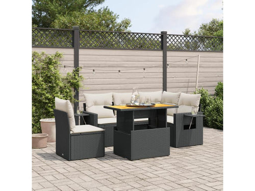6-Piece Outdoor Patio Set with Cushions - Black Resin, W 24.4 x D 24.4 x H 27.2 in