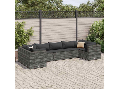 7-Piece Outdoor Patio Set with Cushions - Brown Wood, W 43.3 x D 29.5 x H 43.3 in