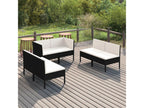 6-Piece Outdoor Patio Set with Cushions - Black Wood, W 27.6 x D 27.6 x H 26.4 in