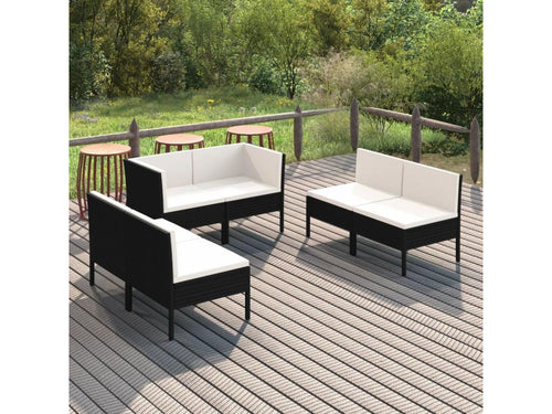 6-Piece Outdoor Patio Set with Cushions - Black Wood, W 27.6 x D 27.6 x H 26.4 in