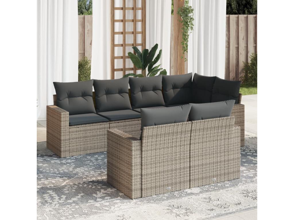 7-Piece Outdoor Patio Set with Cushions - Black Resin, W 24.4 x D 24.4 x H 27.2 in